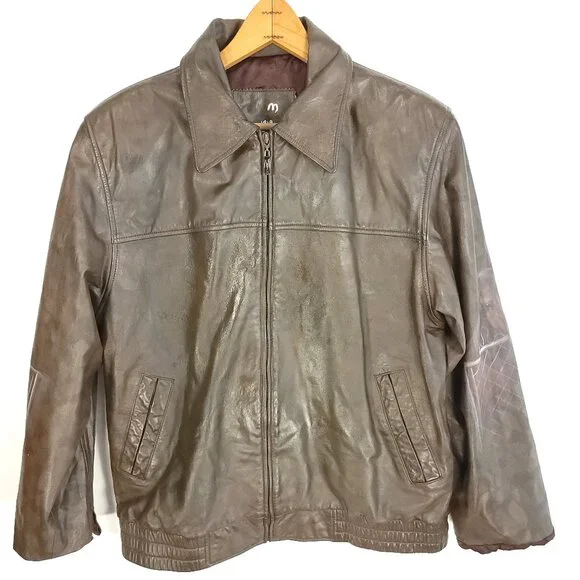 Leather Jacket Women's Large? Brown Zip Front Hand Painted Horses Modified - Picture 1 of 16